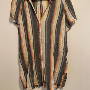 BDG Brand Striped Long Fit Lightweight Button Down